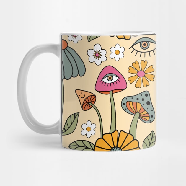 Retro Floral Mushrooms Pattern by The WYLD Tribe